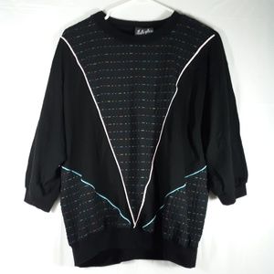 Style Plus Black Vintage Blue Pink Lines Top